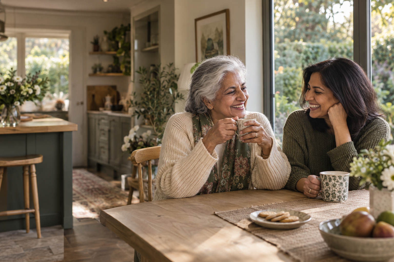 Illustrative image of a mother and daughter sharing a relaxed moment at home